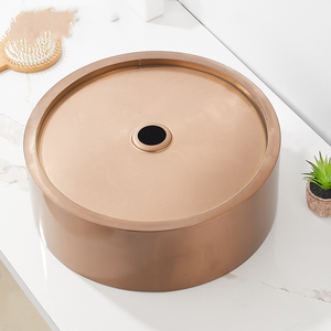 Lavabo Moderno Rotondo in Acciaio Inox 304 Oro Rosa, Profondità 12,5 cm, con Piedistallo per Hotel, Bar, KTV, Bagni Commerciali - Product Image 5