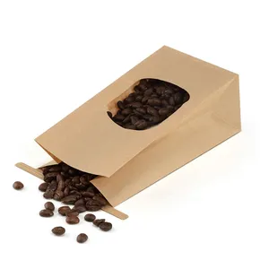Riciclabile Eco biscotto per la cottura della latta Tie Label Seal marrone finestra Kraft-Paper-Coffee-Bags