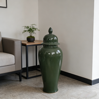 Vase à gingembre luxueux, fin et brillant, vert forêt, 60 cm de haut, grand vase de sol avec couvercle