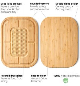 Tabla de cortar tallada en bambú con ranura de goteo, tabla de cortar esencial para carne - Product Image 5