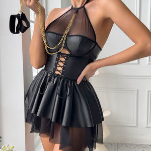 Echo personnage Type robe d'Halloween Sexy en cuir PU licou filet transparent robe Bracelet string ensemble petits Costumes de <span class=keywords><strong>film</strong></span> TV - Product Image 3