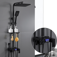 Nouvelle conception Ensemble de douche thermostatique de salle de bain en laiton finition chrome noir et or avec barre coulissante et commande numérique à poignée unique