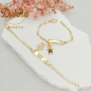 Bracciale con ciondolo per bambine 14K Oro Laminado Ninos Pulsera Joyeria 14cm con bracciale in zircone a catena Figaro <span class=keywords><strong>gioielli</strong></span> compleanno per bambini - Product Image 4