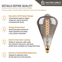 Ampoule LED à filament en verre fumé ST164 7W E26 350LM 2200K Blanc chaud Vintage Edison pour hôtel, villa, CE UL FCC
