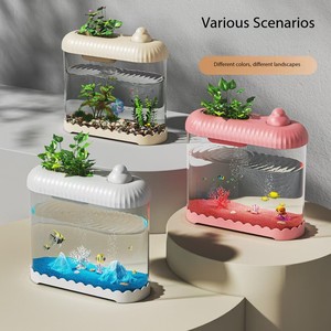 <span class=keywords><strong>Mini</strong></span> tanque de mar ornamental de criatura viviente, Material PP, forma de cilindro, acuarios de escritorio, accesorios para sala de estar - Product Image 4