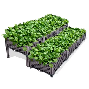 Rattan Style Design Elevated Plastic Outdoor Garden Vegetable Flower Herb Raised Bed Waterproof Plant Grow Garden Raised Bed