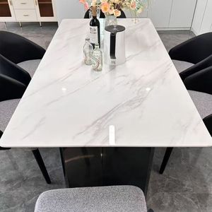 Juego de Mesa de Comedor Rectangular de Mármol Estilo Italiano, Moderno, Minimalista, de Lujo Ligero, para Uso Doméstico, Juego de 6 Sillas - Product Image 3