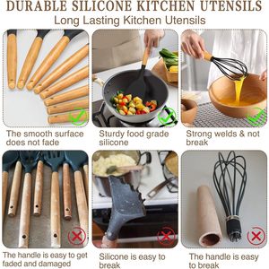33-Piece Silicone Cooking Utensils <b>Set</b> with Wooden Handles and Holder Heat Resistant Dishwasher Safe - Product Image 6