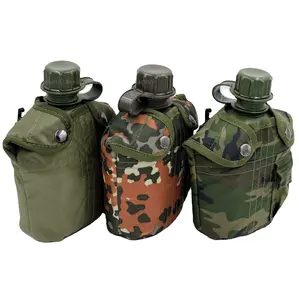 Free sample China Supplier Durable Olive green Camouflage Gourd Water Bottle PE Cantteen With Belt For Hiking Camping