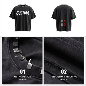 <span class=keywords><strong>T</strong></span>-<span class=keywords><strong>shirt</strong></span> in Cotone Lavato all'Acido Personalizzata 260Gsm Oversize Heavy Metal <span class=keywords><strong>Vintage</strong></span> Effetto Invecchiato per Uomo - Product Image 6