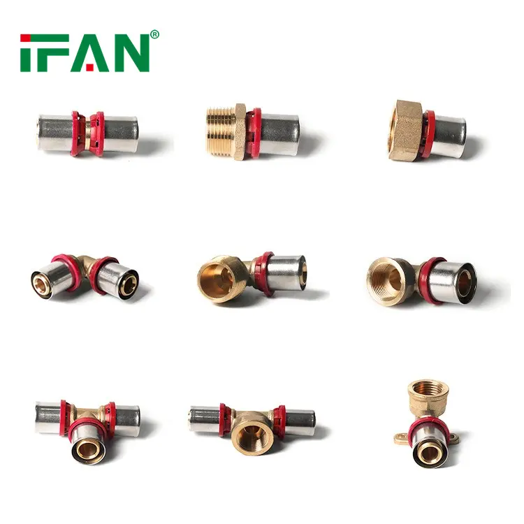 IFAN produsen PEX Al PEX fitting warna merah 16-32mm kuningan tekan Pipa PEX fitting