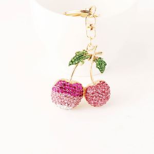 Wholesale Crystal Fruit Cherry Blossom Charm <b>Key</b> <b>Chain</b> Holder Custom Bling Rhinestone Cherry Keychain for Bag Accessories - Product Image 2