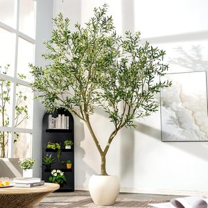 Arbre d'olivier artificiel <span class=keywords><strong>avec</strong></span> un tronc <span class=keywords><strong>en</strong></span> résine réaliste et des feuilles vertes pour la décoration intérieure du bureau, du salon, <span class=keywords><strong>avec</strong></span> un <span class=keywords><strong>pot</strong></span> blanc - Product Image 3