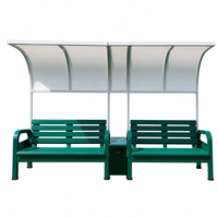 Ensemble de bancs en aluminium avec table basse de rangement et auvent pare-soleil pour terrain de tennis, sièges extérieurs résistants aux intempéries et légers