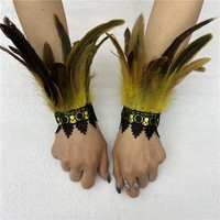 Bracelet de poignet en plumes naturelles avec bordure en dentelle noire, idéal pour Halloween, cosplay, performance scénique, déguisement, accessoire de costume