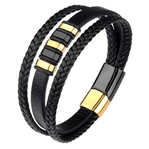Bracciale in Pelle con Chiusura in <span class=keywords><strong>Acciaio</strong></span> Inossidabile Personalizzato per <span class=keywords><strong>Uomo</strong></span> - Product Image 1