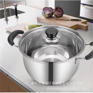 หม้อซุปสแตนเลส 24 ซม. ใช้กับเตาแม่เหล็กไฟฟ้าได้ ความจุ 5 ลิตร หรือมากกว่า หม้อหุงต้มสำหรับใช้ในครัวเรือน - Product Image 1