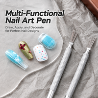 1PC Stylo à ongles en acier inoxydable à 7 aiguilles, pliable, multi-têtes, poignée antidérapante, texture brossée, outil de manucure DIY pour usage en salon