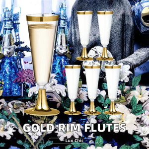 Flûtes à champagne en plastique transparent avec logo personnalisé, verres à vin jetables à bord doré pour les fêtes de <span class=keywords><strong>mariage</strong></span>, élégantes coupes à toast - Product Image 2