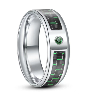 DFR03 Gentdes Jewelry - Anillo de boda de tungsteno plateado de 8 mm para hombre con incrustaciones de circonita, anillo de tungsteno al por mayor, anillo de fibra de carbono - Product Image 3