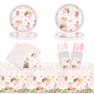 Flower Fairy Party Tableware Disposable Plates Cups Napkins <b>Tablecloth</b> Kids Birthday Party Supplies Set - Product Image 1