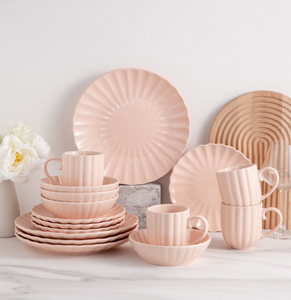 Service de table en céramique à motif vertical rose tendance, assiette à dîner, bol à soupe, tasse à café, ensemble de vaisselle pour mariage, maison, cuisine - Product Image 1
