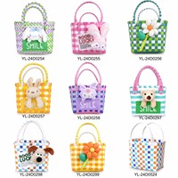 Panier de rangement multifonctionnel en plastique PP tissé rose carré personnalisé, avec poignées, fait à la main, écologique, imperméable, pour la maison