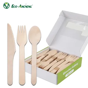 100% biodegradabile compostabile all'ingrosso Eco Friendly viaggio usa e getta in legno posate cucchiaio coltello Set forchetta