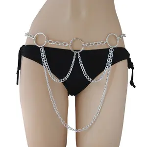 Cinturón de cadena de metal de los 90 para mujer, cadena de cintura llamativa, joyería para el cuerpo, accesorio de disfraz vintage para fiesta