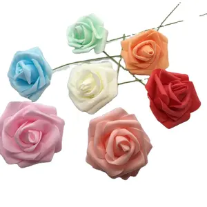 Home Decoratieve Diy Kunstmatige Schuim Rozen Bloemknop Heads Simulatie Rose Bloemen Hoofd Met Stem