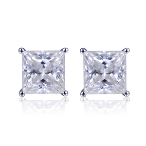 Messi Jewelry MSE-558 PT950 3ct Princess Square Cut Moissanite <b>Stud</b> <b>Earrings</b> - Product Image 1