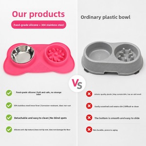 Silicone <b>Pet</b> <b>Feeding</b> <b>Mat</b> with Stainless Steel Bowls Non-Slip Easy Clean Food Grade for Dogs Cats - Product Image 3