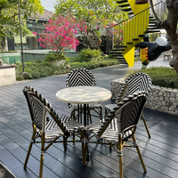 Beliebte Bistro Moderne Aluminium legierung Coffee Shop Restaurant möbel Outdoor und Indoor Rattan Bistro Stuhl und Marmor tisch