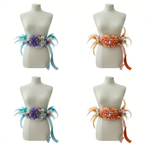 Ceinture à fleurs en ruban avec plumes des deux côtés, 4 cm, ceinture décorative en tissu pour femmes, accessoire pour robe de soirée - Product Image 1