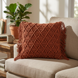 Handmade Macrame Square Cushion <b>Cover</b> Plain Style <b>for</b> Home & Hotel Use at Bulk Price Direct Indian Manufacturer - Product Image 4