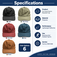 Casquette de sport réglable en polyester à six panneaux, légère, réfléchissante, respirante et anti-transpiration, idéale pour l'entraînement et la course à pied, personnalisable en usine.