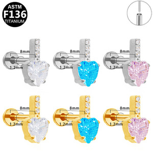 Heart Shape Zircon <b>Stud</b> Earrings Gold Plated <b>Titanium</b> Alloy Everyday Wear Jewelry - Product Image 3