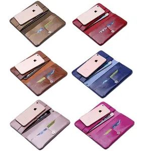 Custom Snap Closure Credit Card Holder Phone Pocket Handmade Pu Leather Women's Wallet Ladies