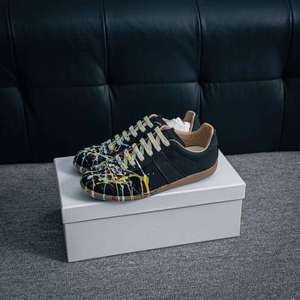 <span class=keywords><strong>Zapatillas</strong></span> Unisex Retro de <span class=keywords><strong>Cuero</strong></span> Genuino con Estampado de Grafiti y Salpicaduras de Pintura, de Caña Baja, con Cordones, Cómodas, Antideslizantes, Estilo Clásico Alemán - Product Image 2