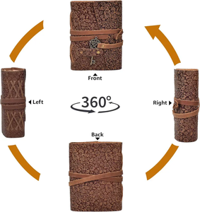 สมุดบันทึกหนังลายนูนลายดอกไม้ทำมือ กระดาษขอบหยักไม่ได้เส้นบรรทัด สมุดโน้ตสไตล์วินเทจ ของขวัญสำหรับศิลปิน - Product Image 4