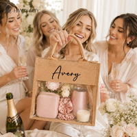 Sac fourre-tout en jute personnalisé avec fenêtre transparente en PVC, fermeture éclair rustique en toile de jute, portable pour cadeaux de mariage de demoiselles d'honneur