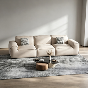 Sofá Moderno Minimalista de Tela de Tres Plazas con Respaldo Acolchado, Brazos Acolchados y Patas de Madera, Mueble Tapizado para Sala de Estar - Product Image 1