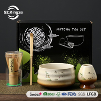 Kingze Vintage Matcha Tools Kit 4 pièces Bambou Matcha Fouet Céramique Chawan Japanese Essential Matcha Bowl Set