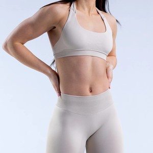 High Support Halter Sports <b>Bra</b> Seamless Yoga <b>Bra</b> Ribbed Band Workout Fitness <b>Bra</b> for Women - Product Image 1
