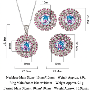 Parure de bijoux haut de gamme en cuivre plaqué argent de haute qualité, écologique, avec zircon dégradé rond taillé de 14-10 mm (collier, boucles d'oreilles, bague) - Product Image 3