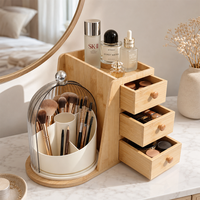 Ensemble de rangement cosmétique moderne en bambou naturel de qualité supérieure avec quatre niveaux, support rotatif multifonctionnel pour chambre à coucher