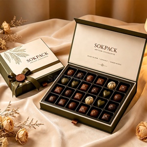 Boîte cadeau personnalisée style <span class=keywords><strong>livre</strong></span> à couvercle rabattable pour chocolats et bonbons, 24 compartiments, <span class=keywords><strong>en</strong></span> carton rigide avec insert <span class=keywords><strong>en</strong></span> plastique, boîte à bonbons - Product Image 1