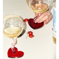Verres à vin en forme de cœur rouge avec tige courbée, gobelets romantiques pour un cadeau de la Saint-Valentin