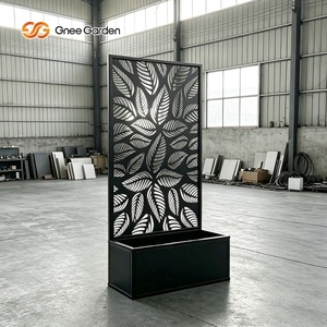 Gnee Garden Metal Planter Box with Geometric Slatted Cut-Out Pattern Rust Resistant Outdoor Modern Plant <b>Stand</b> - Product Image 3