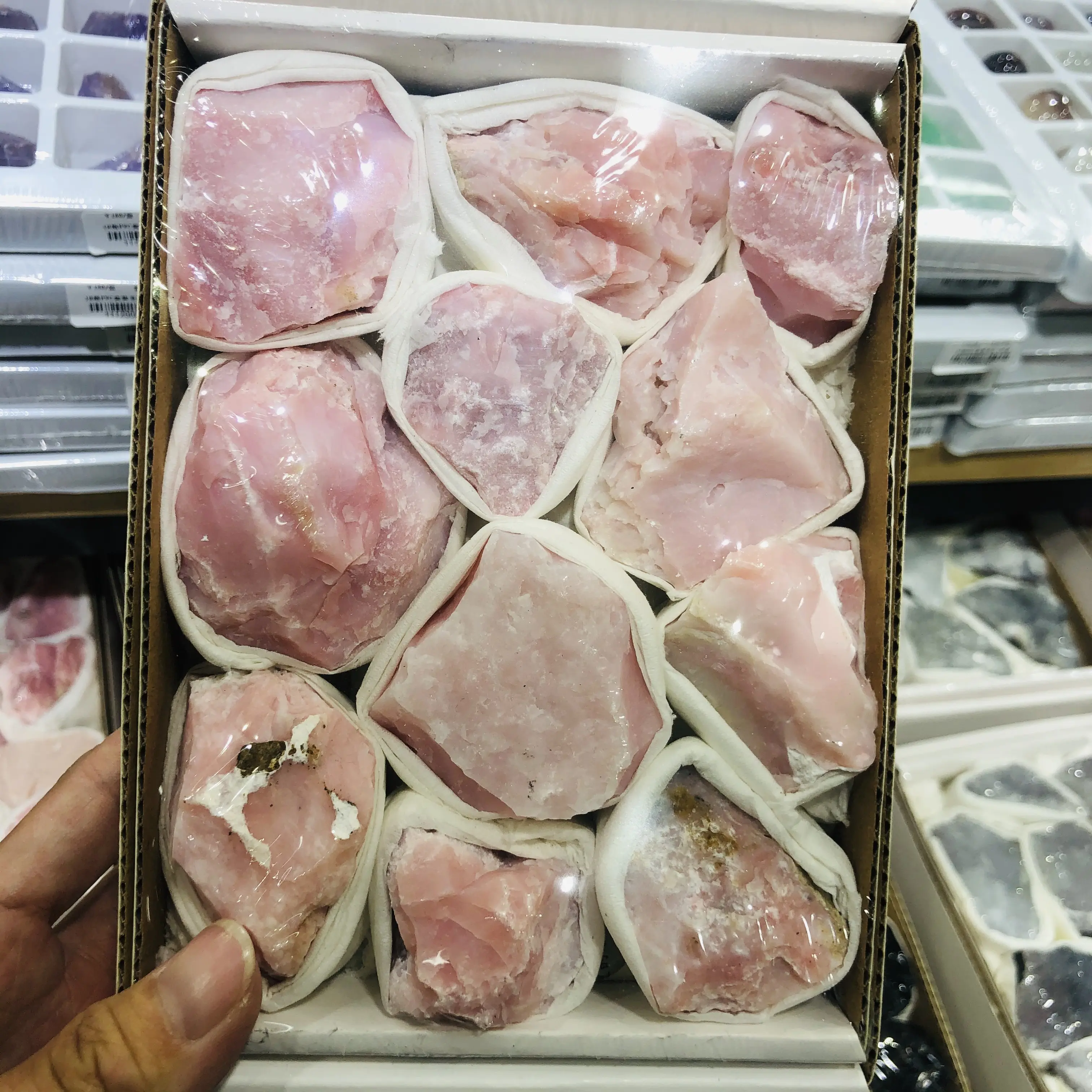 Wholesale bulk natural healing crystal pink opal rough raw healing stone fengshui chakra quartz gemstone set box for decoration